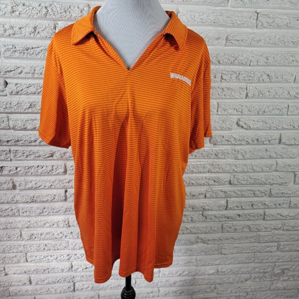 Whataburger Womens XL Orange Striped Polo Shirt Short Sleeve Collared NOV45E